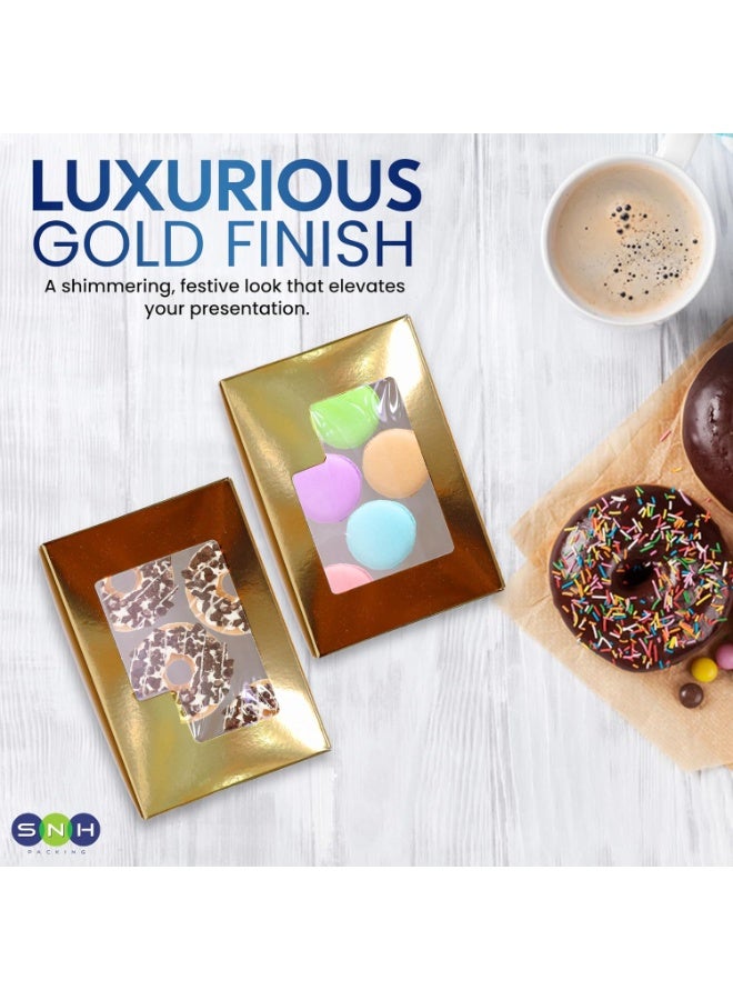 SNH Packing Pack 20 Gold Bakery Box with Window, size 15 x 15 cm Sturdy Aluminum Treat Boxes for Cookies, Pastries, Donuts & Cakes - Dessert Gift Boxes for Weddings, Birthdays & Party Favors - Image 4